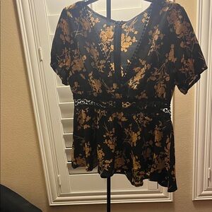 SHEIN Black and Gold Floral Blouse
